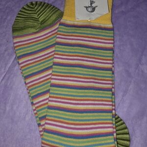 Robert Graham Multicolor Striped Crew Socks in Green, Yellow, Blue, Pink, White